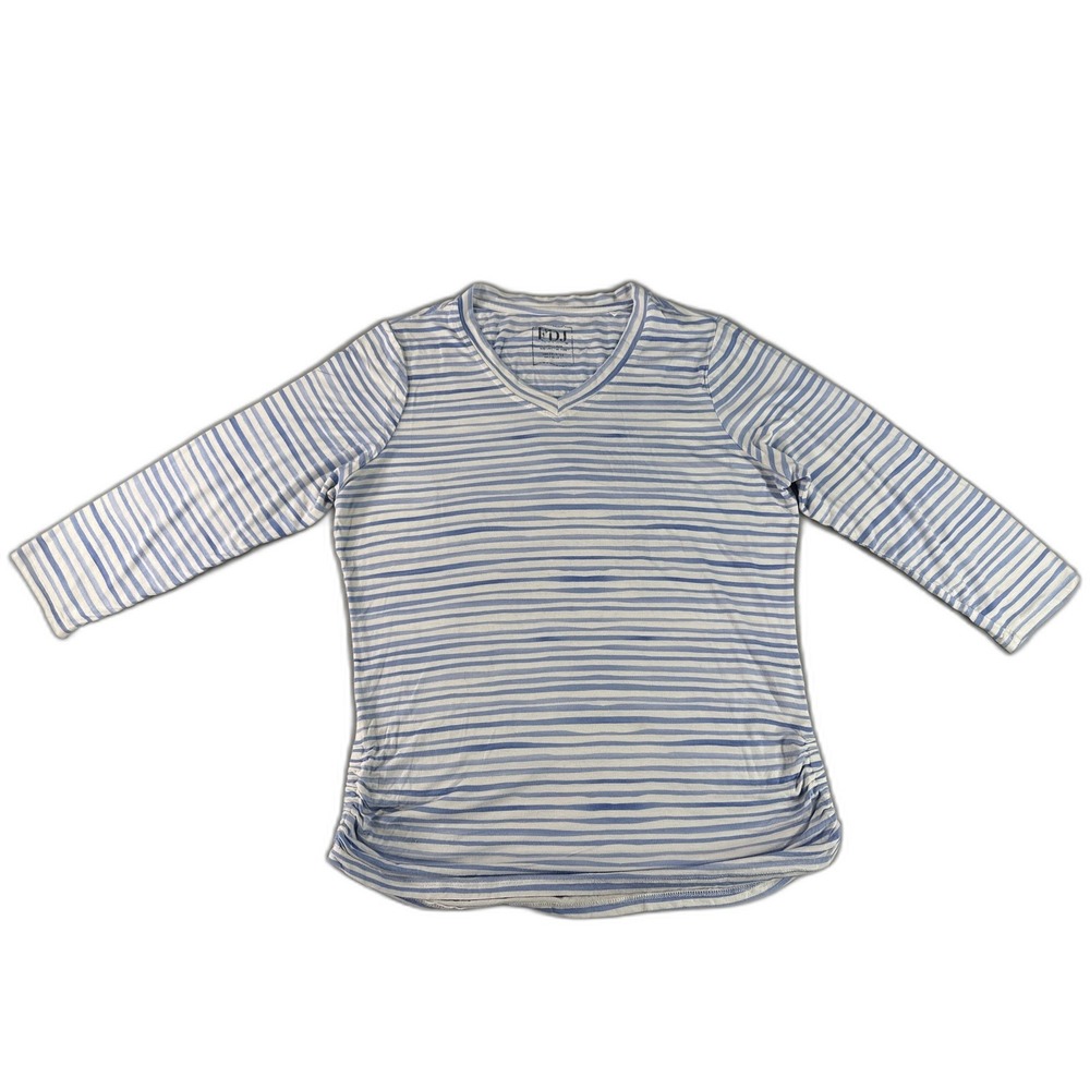 FDJ 1433885 Striped Long Sleeve Crewneck Top L Blue White Breathable Viscose Men